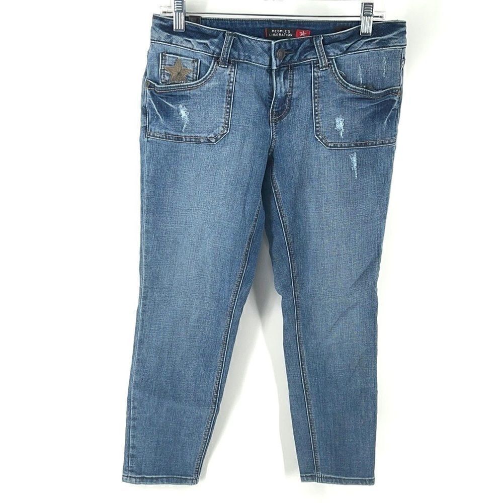 People’s Liberation cropped ankle crop skinny jeans embroidered denim pants 7 8